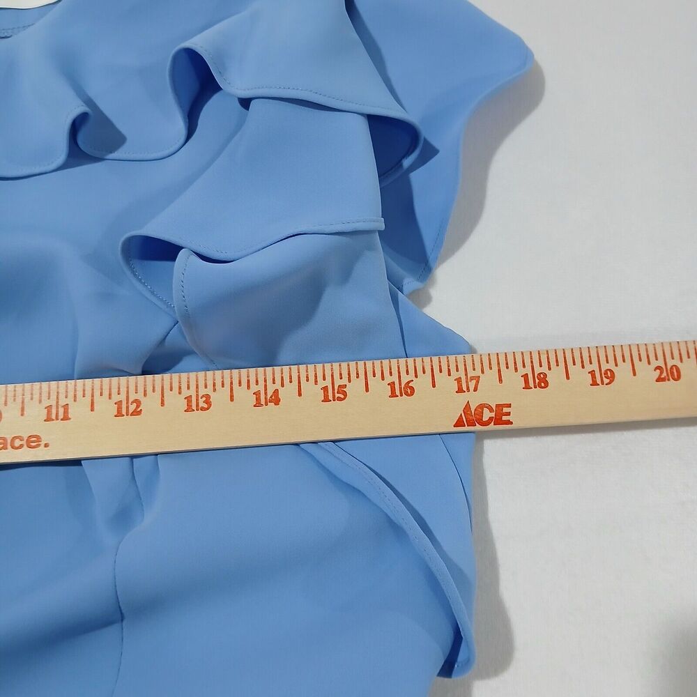 Amanda Uprichard Emery Dress Medium Chambray Blue Ruffle Mini Flounce 20432 - Picture 10 of 12